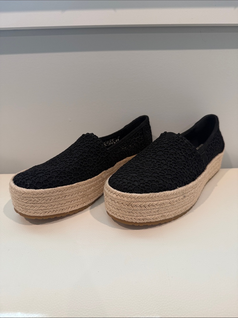 Toms Black Crochet Platform Espadrille Slip-On